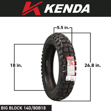 Kenda Big Block 100/90B19 Front & 140/80B18 Rear Tubeless Tire Set with Keychain