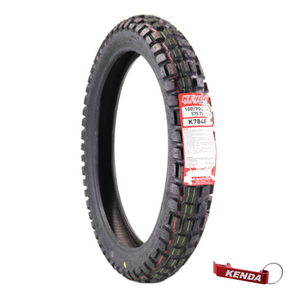 Kenda Big Block K784 100/90B19 Front Tire for Motorcycles, Dirt Bikes, and City Bikes - Durable Off-Road & Street Performance with Keychain 100x90x19