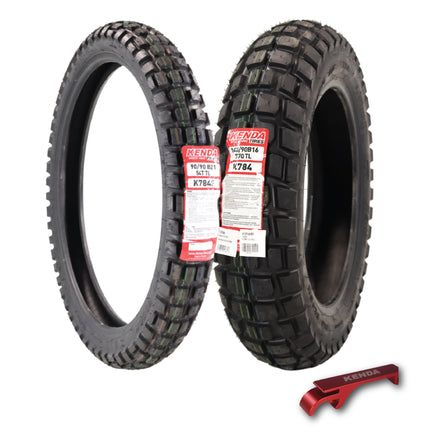 Kenda Big Block K784 110/80B19 Front and 140/90-16 Rear Tires for Motorcycles, Dirt Bikes, and City Bikes - Durable Off-Road & Street Performance with Keychain (2 Pack)