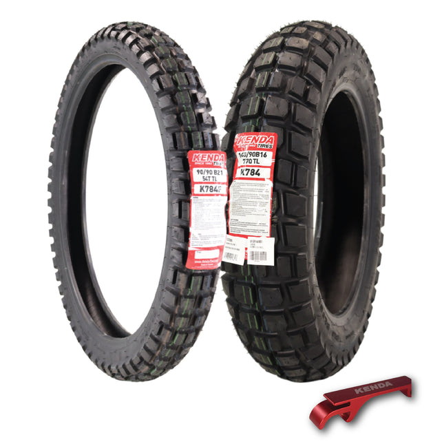 Kenda Big Block K784 110/80B19 Front and 140/90-16 Rear Tires for Motorcycles, Dirt Bikes, and City Bikes - Durable Off-Road & Street Performance with Keychain (2 Pack)