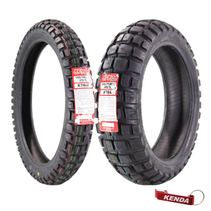 Kenda Big Block K784 110/80B19 Front and 150/70B17 Rear Tires for Motorcycles, Dirt Bikes, and City Bikes - Durable Off-Road & Street Performance with Keychain (2 Pack)