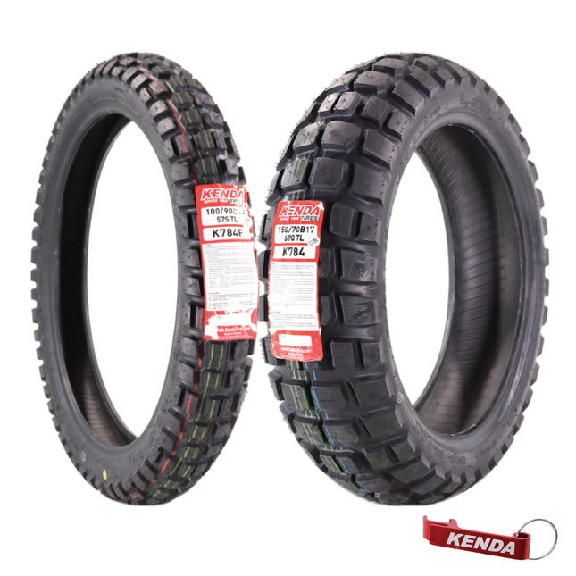Kenda Big Block K784 110/80B19 Front and 150/70B17 Rear Tires for Motorcycles, Dirt Bikes, and City Bikes - Durable Off-Road & Street Performance with Keychain (2 Pack)