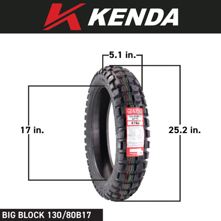 Kenda Big Block K784 110/80B19 Front and 130/80B17 Rear Tires for Motorcycles, Dirt Bikes, and City Bikes - Durable Off-Road & Street Performance with Keychain (2 Pack)