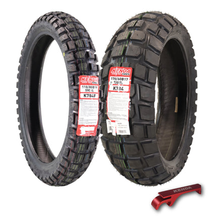 Kenda Big Block K784 110/80B19 Front and 170/60B17 Rear Tires for Motorcycles, Dirt Bikes, and City Bikes - Durable Off-Road & Street Performance with Keychain (2 Pack)