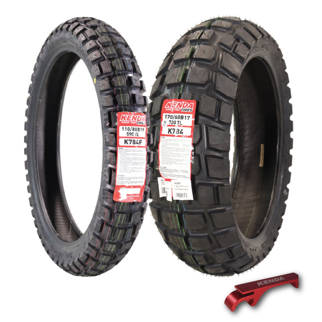 Kenda Big Block K784 110/80B19 Front and 170/60B17 Rear Tires for Motorcycles, Dirt Bikes, and City Bikes - Durable Off-Road & Street Performance with Keychain (2 Pack)