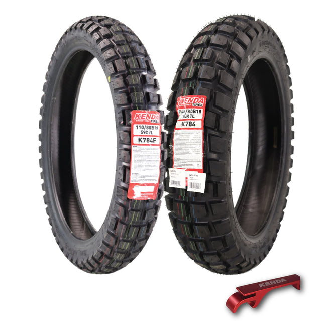 Kenda Big Block K784 110/80B19 Front and 140/80B18 Rear Tires for Motorcycles, Dirt Bikes, and City Bikes - Durable Off-Road & Street Performance with Keychain (2 Pack)