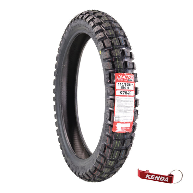 Kenda Big Block K784 110/80B19 Front Tire for Motorcycles, Dirt Bikes, and City Bikes - Durable Off-Road & Street Performance with Keychain 110x80x19