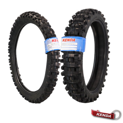 Kenda Trakmaster K760 80/100-21 Front and 110/90-19 Rear Tires for Motorcycles, Dirt Bikes, and City Bikes - Durable Off-Road & Street Performance with Keychain (2 Pack)