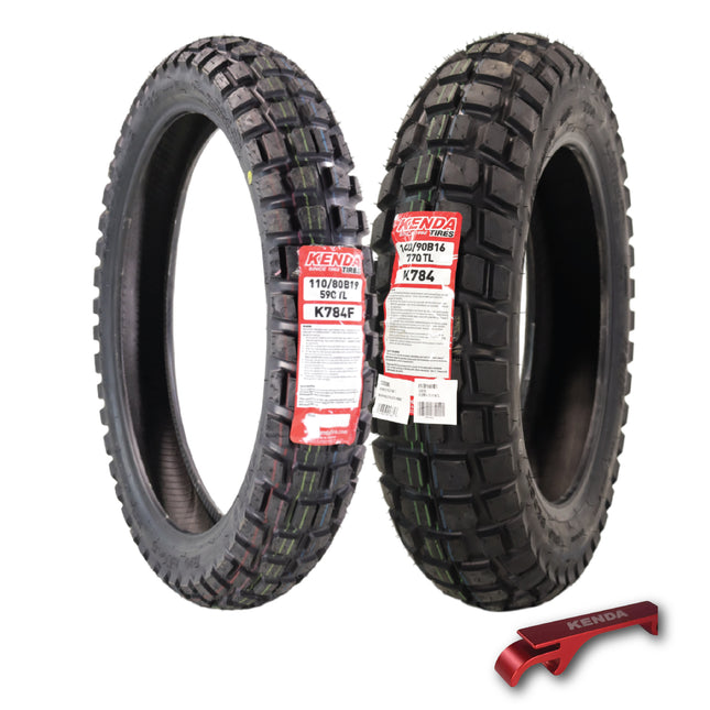 Kenda Big Block K784 90/90B21 Front and 140/90-16 Rear Tires for Motorcycles, Dirt Bikes, and City Bikes - Durable Off-Road & Street Performance with Keychain (2 Pack)