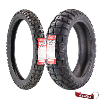 Kenda Big Block K784 90/90B21 Front and 150/70B17 Rear Tires for Motorcycles, Dirt Bikes, and City Bikes - Durable Off-Road & Street Performance with Keychain (2 Pack)