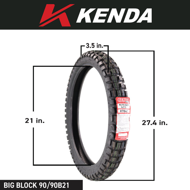 Kenda Big Block K784 90/90B21 Front and 150/70B17 Rear Tires for Motorcycles, Dirt Bikes, and City Bikes - Durable Off-Road & Street Performance with Keychain (2 Pack)