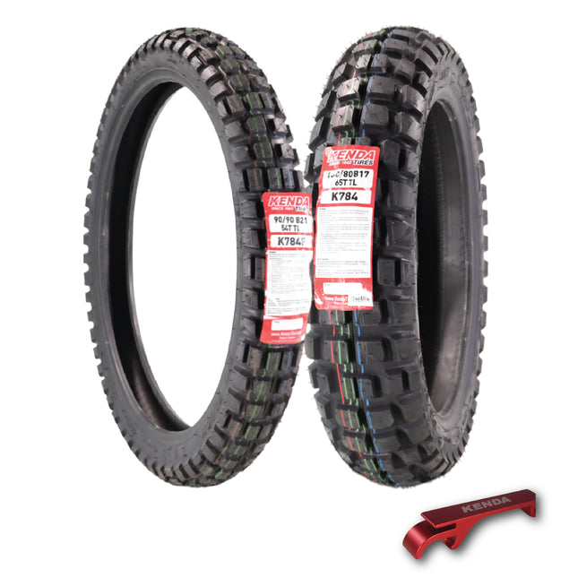 Kenda Big Block K784 90/90B21 Front and 130/80B17 Rear Tires for Motorcycles, Dirt Bikes, and City Bikes - Durable Off-Road & Street Performance with Keychain (2 Pack)