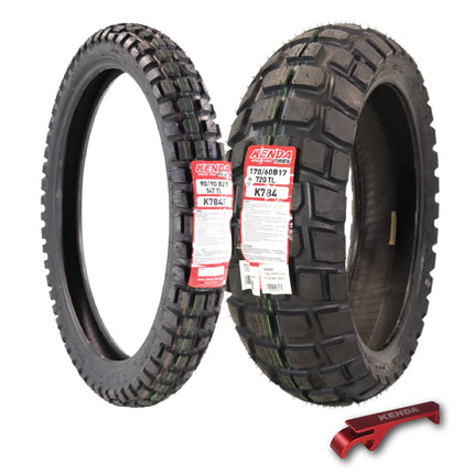 Kenda Big Block K784 90/90B21 Front and 170/60B17 Rear Tires for Motorcycles, Dirt Bikes, and City Bikes - Durable Off-Road & Street Performance with Keychain (2 Pack)