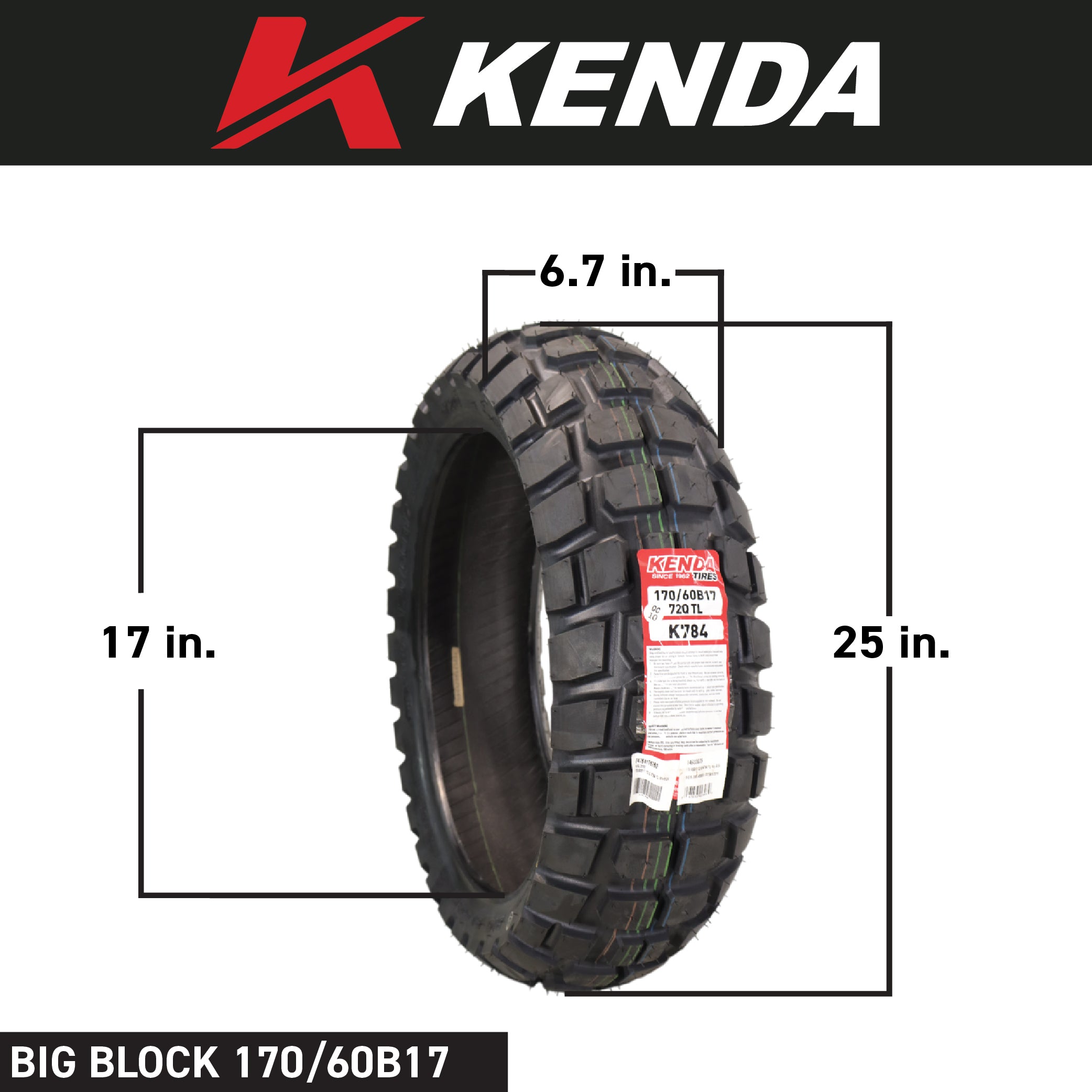 Kenda Big Block 90/90B21 Front & 170/60B17 Rear Tubeless Tire Set with Keychain