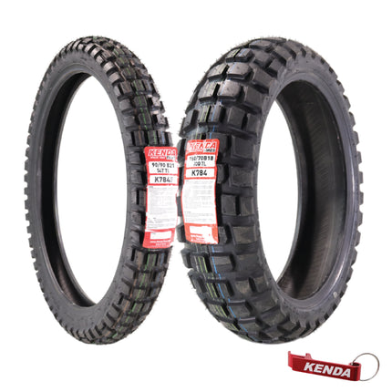 Kenda Big Block K784 90/90B21 Front and 150/70B18 Rear Tires for Motorcycles, Dirt Bikes, and City Bikes - Durable Off-Road & Street Performance with Keychain (2 Pack)