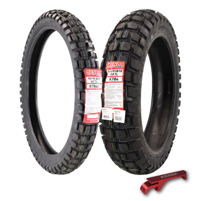 Kenda Big Block K784 90/90B21 Front and 140/80B18 Rear Tires for Motorcycles, Dirt Bikes, and City Bikes - Durable Off-Road & Street Performance with Keychain (2 Pack)