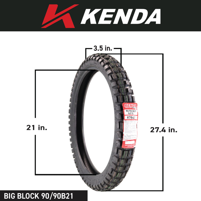 Kenda Big Block K784 90/90B21 Front and 140/80B18 Rear Tires for Motorcycles, Dirt Bikes, and City Bikes - Durable Off-Road & Street Performance with Keychain (2 Pack)