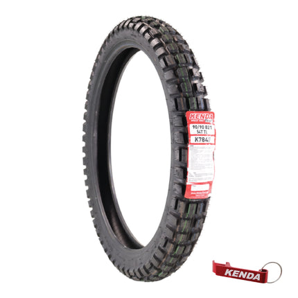 Kenda Big Block K784 90/90B21 Front Tire for Motorcycles, Dirt Bikes, and City Bikes - Durable Off-Road & Street Performance with Keychain 90x90x21