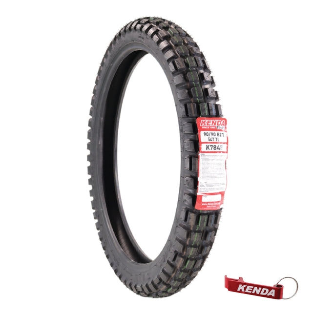 Kenda Big Block K784 90/90B21 Front Tire for Motorcycles, Dirt Bikes, and City Bikes - Durable Off-Road & Street Performance with Keychain 90x90x21
