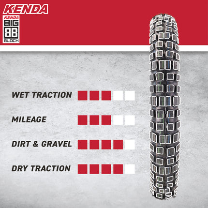 Kenda Big Block K784 90/90B21 Front Tire for Motorcycles, Dirt Bikes, and City Bikes - Durable Off-Road & Street Performance with Keychain 90x90x21
