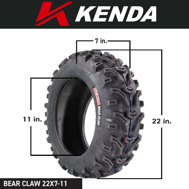 Kenda Bearclaw K299 - 22x7-11 Front & 22x12-10 Rear Tires for All Terrain (ATV), UTV, and Side by Side (SxS) Vehicles - 6-Ply - Bear Claw 22x7x11 22x12x10 with Kenda Keychain (4-Pack)