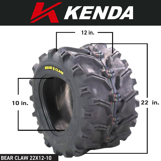 Kenda Bearclaw K299 - 22x7-11 Front & 22x12-10 Rear Tires for All Terrain (ATV), UTV, and Side by Side (SxS) Vehicles - 6-Ply - Bear Claw 22x7x11 22x12x10 with Kenda Keychain (4-Pack)