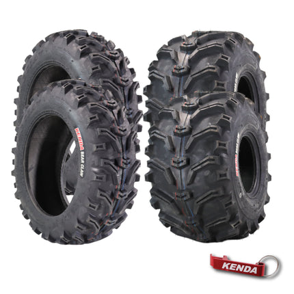Kenda Bearclaw K299 - 22x7-11 Front & 22x12-8 Rear Tires for All Terrain (ATV), UTV, and Side by Side (SxS) Vehicles - 6-Ply - Bear Claw 22x7x11 22x12x8 with Kenda Keychain (4-Pack)