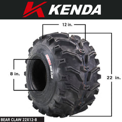 Kenda Bear Claw Front 22x7-11 & Rear 22x12-8 ATV, UTV, or SXS Tires w/ Keychain