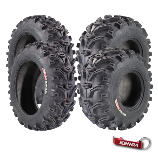 Kenda Bearclaw K299 - 22x7-11 Front & 22x12-9 Rear Tires for All Terrain (ATV), UTV, and Side by Side (SxS) Vehicles - 6-Ply - Bear Claw 22x7x11 22x12x9 with Kenda Keychain (4-Pack)
