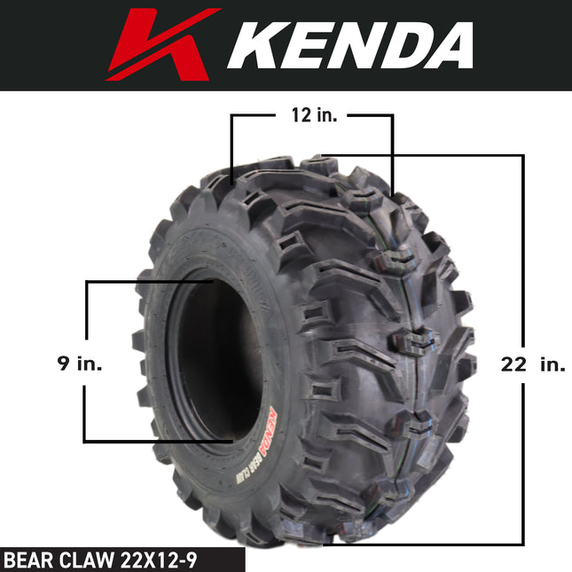 Kenda Bearclaw K299 - 22x7-11 Front & 22x12-9 Rear Tires for All Terrain (ATV), UTV, and Side by Side (SxS) Vehicles - 6-Ply - Bear Claw 22x7x11 22x12x9 with Kenda Keychain (4-Pack)