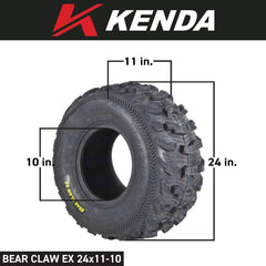 Kenda Bearclaw EX K573 - 24x11-10 Rear Tire for All Terrain (ATV), UTV, and Side by Side (SxS) Vehicles - 6-Ply - Bear Claw EX 24x11x10