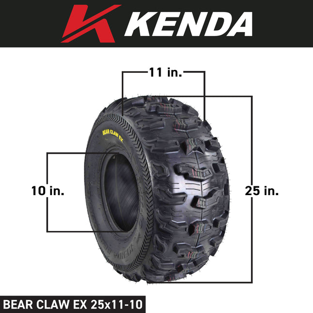 Kenda Bearclaw EX K573 - 25x11-10 Rear Tire for All Terrain (ATV), UTV, and Side by Side (SxS) Vehicles - 6-Ply - Bear Claw EX 25x11x10