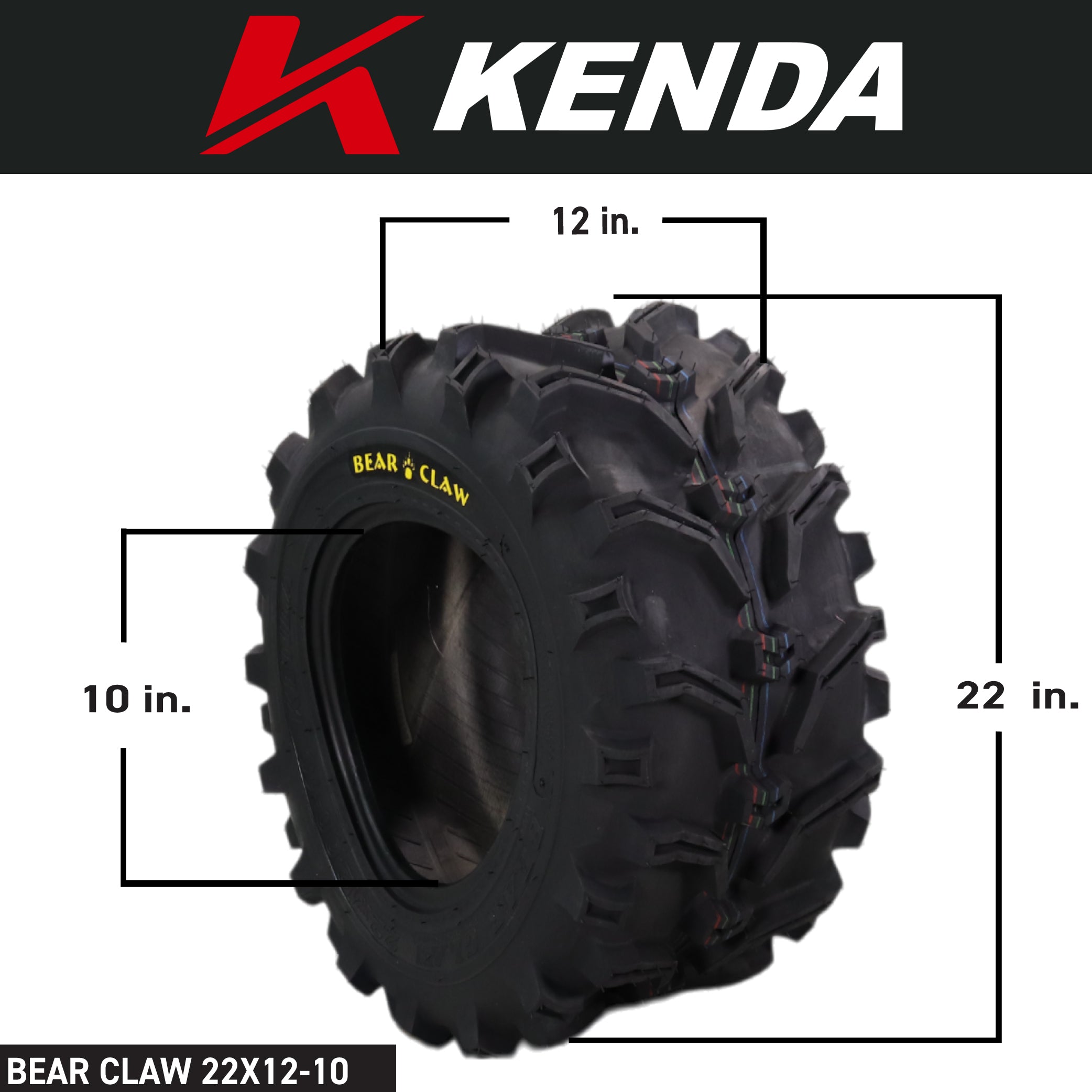 Kenda Bearclaw K299 - 22x12-10 Rear Tires for All Terrain (ATV), UTV, and Side by Side (SxS) Vehicles - 6-Ply - Bear Claw 22x12x10 with Kenda Keychain (2-Pack)