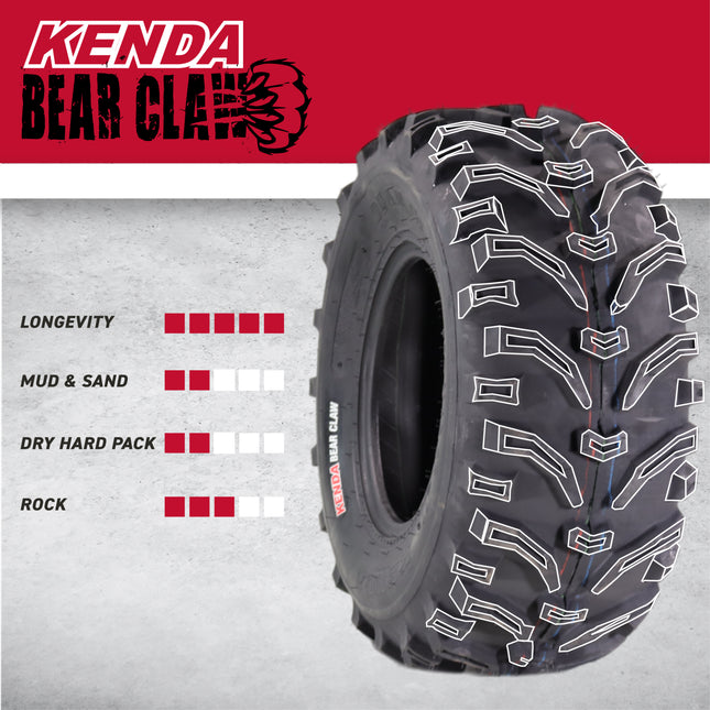 Kenda Bearclaw K299 - 22x12-10 Rear Tires for All Terrain (ATV), UTV, and Side by Side (SxS) Vehicles - 6-Ply - Bear Claw 22x12x10 with Kenda Keychain (2-Pack)