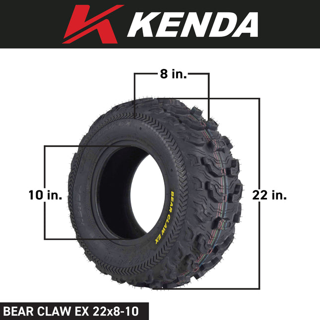 Kenda Bearclaw EX K573 - 22x8-10 Front & 22x11-10 Rear Tires for All Terrain (ATV), UTV, and Side by Side (SxS) Vehicles - 6-Ply - Bear Claw EX 22x8x10 22x11x10 (4-Pack)