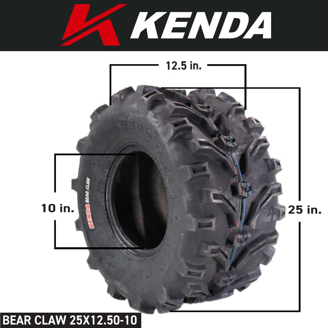 Kenda Bearclaw K299 - 25x12.5-10 Rear Tire for All Terrain (ATV), UTV, and Side by Side (SxS) Vehicles - 6-Ply - Bear Claw 25x12.5x10 with Kenda Keychain