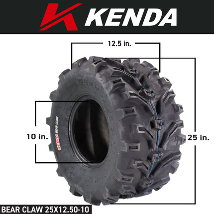 Kenda Bearclaw K299 - 25x12.5-10 Rear Tires for All Terrain (ATV), UTV, and Side by Side (SxS) Vehicles - 6-Ply - Bear Claw 25x12.5x10 with Kenda Keychain (2-Pack)
