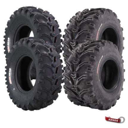 Kenda Bearclaw K299 - 24x9-11 Front & 24x11-10 Rear Tires for All Terrain (ATV), UTV, and Side by Side (SxS) Vehicles - 6-Ply - Bear Claw 24x9x11 24x11x10 with Kenda Keychain (4-Pack)