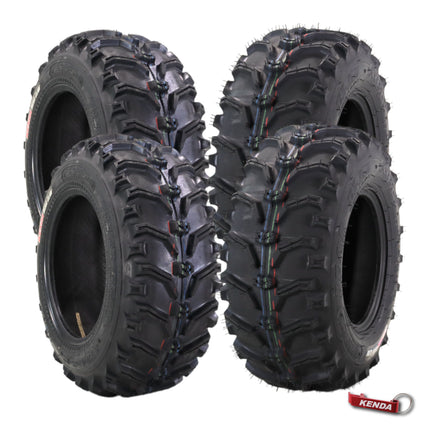 Kenda Bearclaw K299 - 24x8-12 Front & 24x9-11 Rear Tires for All Terrain (ATV), UTV, and Side by Side (SxS) Vehicles - 6-Ply - Bear Claw 24x8x12 24x9x11 with Kenda Keychain (4-Pack)