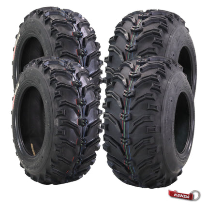 Kenda Bearclaw K299 - 24x8-12 Front & 24x10-11 Rear Tires for All Terrain (ATV), UTV, and Side by Side (SxS) Vehicles - 6-Ply - Bear Claw 24x8x12 24x10x11 with Kenda Keychain (4-Pack)