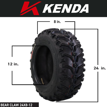 Kenda Bearclaw K299 - 24x8-12 Front & 24x10-11 Rear Tires for All Terrain (ATV), UTV, and Side by Side (SxS) Vehicles - 6-Ply - Bear Claw 24x8x12 24x10x11 with Kenda Keychain (4-Pack)