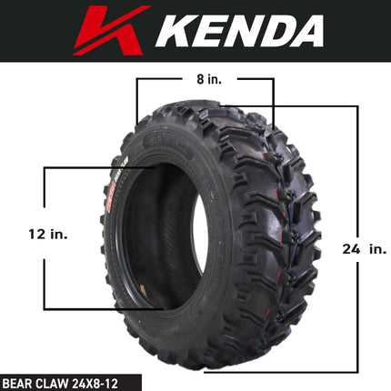 Kenda Bearclaw K299 - 24x8-12 Front & 24x10-11 Rear Tires for All Terrain (ATV), UTV, and Side by Side (SxS) Vehicles - 6-Ply - Bear Claw 24x8x12 24x10x11 with Kenda Keychain (4-Pack)