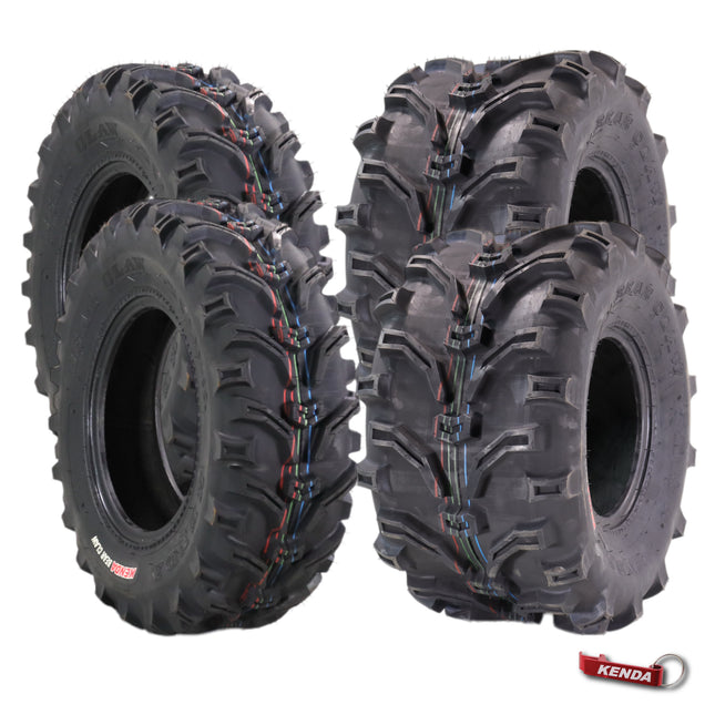 Kenda Bearclaw K299 - 25x8-12 Front & 25x12.5-10 Rear Tires for All Terrain (ATV), UTV, and Side by Side (SxS) Vehicles - 6-Ply - Bear Claw 25x8x12 Front & 25x12.5x10 with Kenda Keychain (4-Pack)