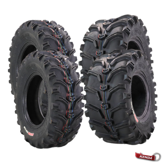 Kenda Bearclaw K299 - 25x8-12 Front & 25x12.5-12 Rear Tires for All Terrain (ATV), UTV, and Side by Side (SxS) Vehicles - 6-Ply - Bear Claw 25x8x12 Front & 25x12.5x12 with Kenda Keychain (4-Pack)