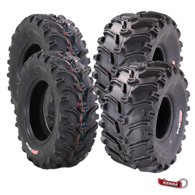 Kenda Bearclaw K299 - 25x8-12 Front & 25x12.5-9 Rear Tires for All Terrain (ATV), UTV, and Side by Side (SxS) Vehicles - 6-Ply - Bear Claw 25x8x12 Front & 25x12.5x9 with Kenda Keychain (4-Pack)