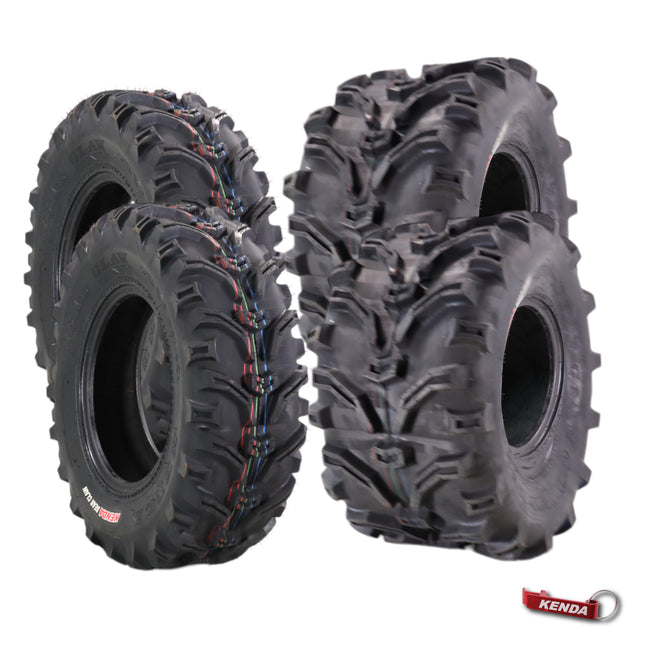 Kenda Bearclaw K299 - 25x8-12 Front & 25x12.5-11 Rear Tires for All Terrain (ATV), UTV, and Side by Side (SxS) Vehicles - 6-Ply - Bear Claw 25x8x12 Front & 25x12.5x11 with Kenda Keychain (4-Pack)