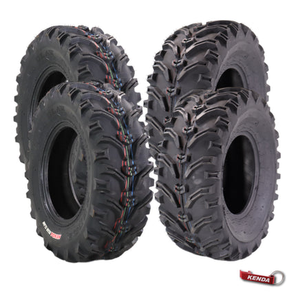 Kenda Bearclaw K299 - 25x8-12 Front & 25x10-11 Rear Tires for All Terrain (ATV), UTV, and Side by Side (SxS) Vehicles - 6-Ply - Bear Claw 25x8x12 Front & 25x10x11 with Kenda Keychain (4-Pack)