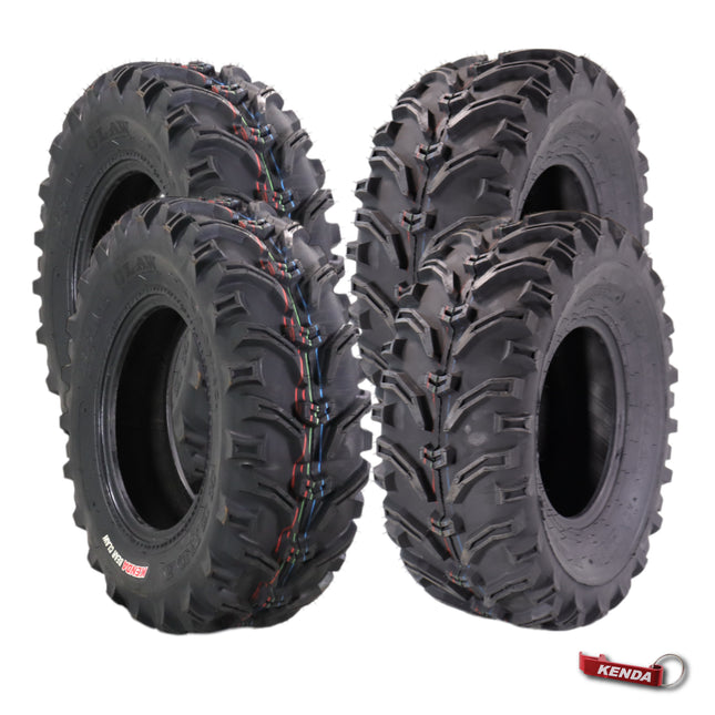 Kenda Bearclaw K299 - 25x8-12 Front & 25x10-11 Rear Tires for All Terrain (ATV), UTV, and Side by Side (SxS) Vehicles - 6-Ply - Bear Claw 25x8x12 Front & 25x10x11 with Kenda Keychain (4-Pack)
