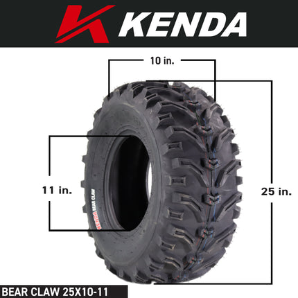 Kenda Bearclaw K299 - 25x8-12 Front & 25x10-11 Rear Tires for All Terrain (ATV), UTV, and Side by Side (SxS) Vehicles - 6-Ply - Bear Claw 25x8x12 Front & 25x10x11 with Kenda Keychain (4-Pack)
