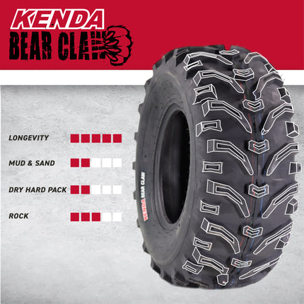 Kenda Bearclaw K299 - 25x8-12 Front Tires for All Terrain (ATV), UTV, and Side by Side (SxS) Vehicles - 6-Ply - Bear Claw 25x8x12 with Kenda Keychain (2-Pack)